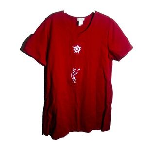 Cite Vintage Red Cozy Short Sleeve Dress Tropical Graphic Size M‎ Lightweight